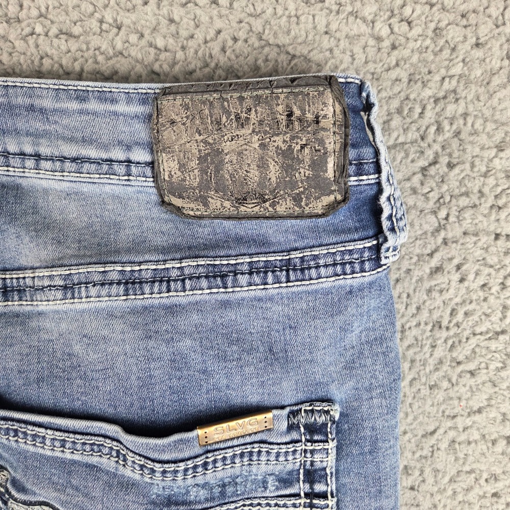 Salvage Anarchy Buckle Jeans Mens 40R (42x31) Blue Relaxed Straight Distressed - Picture 13 of 13